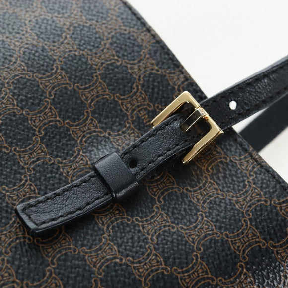 CELINE Macadam Canvas Tote Bag PVC Leather Black Gold Auth 191814V