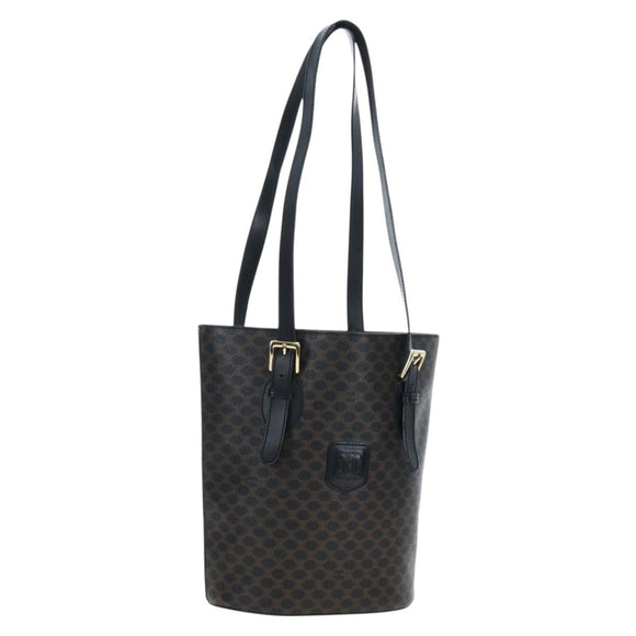 CELINE Macadam Canvas Tote Bag PVC Leather Black Gold Auth 191815V