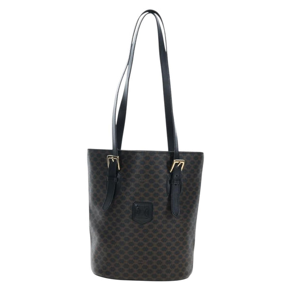 CELINE Macadam Canvas Tote Bag PVC Leather Black Gold Auth 191815V