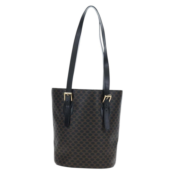 CELINE Macadam Canvas Tote Bag PVC Leather Black Gold Auth 191815V
