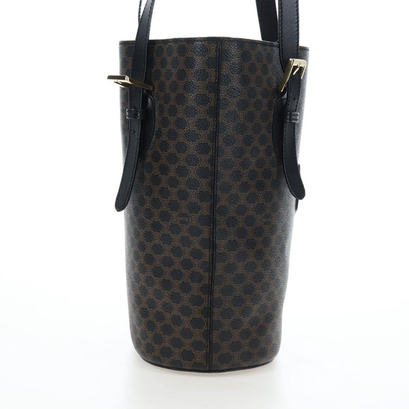 CELINE Macadam Canvas Tote Bag PVC Leather Black Gold Auth 191815V