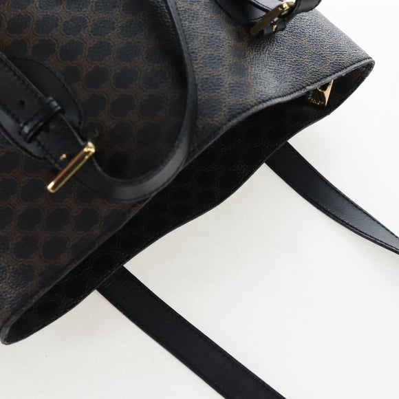 CELINE Macadam Canvas Tote Bag PVC Leather Black Gold Auth 191815V