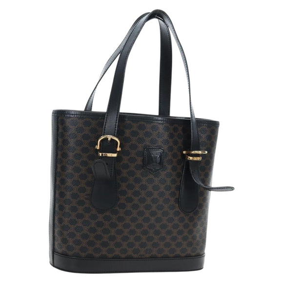 CELINE Macadam Canvas Hand Bag PVC Leather Black Gold Auth 191816V