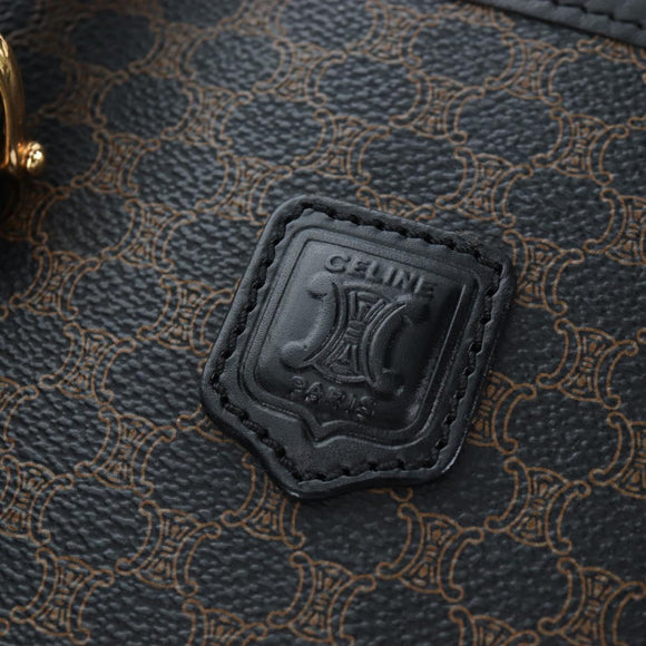CELINE Macadam Canvas Hand Bag PVC Leather Black Gold Auth 191816V