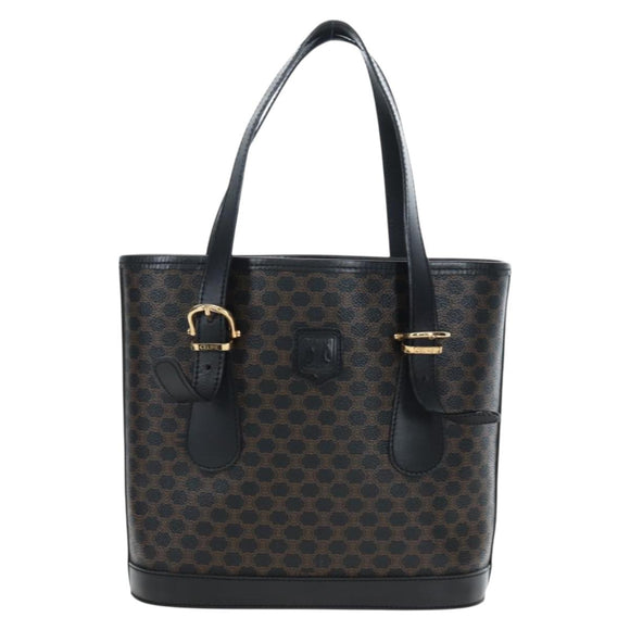CELINE Macadam Canvas Hand Bag PVC Leather Black Gold Auth 191816V
