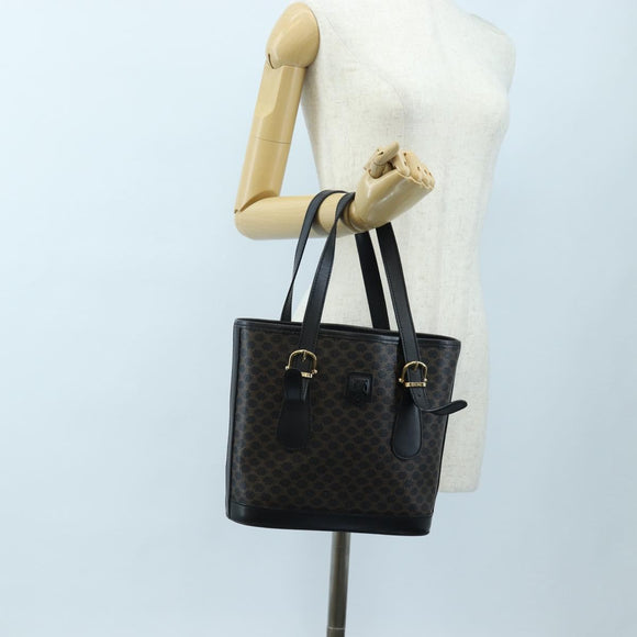 CELINE Macadam Canvas Hand Bag PVC Leather Black Gold Auth 191816V