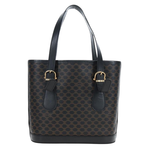 CELINE Macadam Canvas Hand Bag PVC Leather Black Gold Auth 191816V