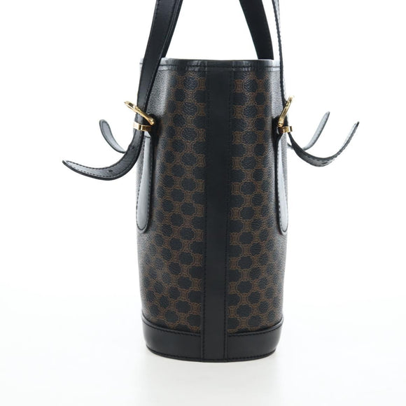 CELINE Macadam Canvas Hand Bag PVC Leather Black Gold Auth 191816V