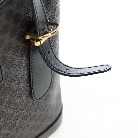 CELINE Macadam Canvas Hand Bag PVC Leather Black Gold Auth 191816V