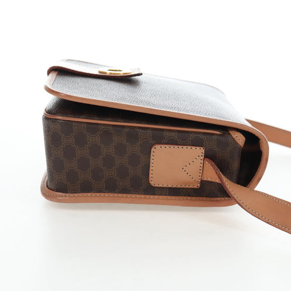 CELINE Macadam Canvas Shoulder Bag PVC Leather Brown Gold Auth 191817V