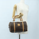 CELINE Macadam Canvas Boston Bag PVC Leather Brown Gold Auth 191818V-23