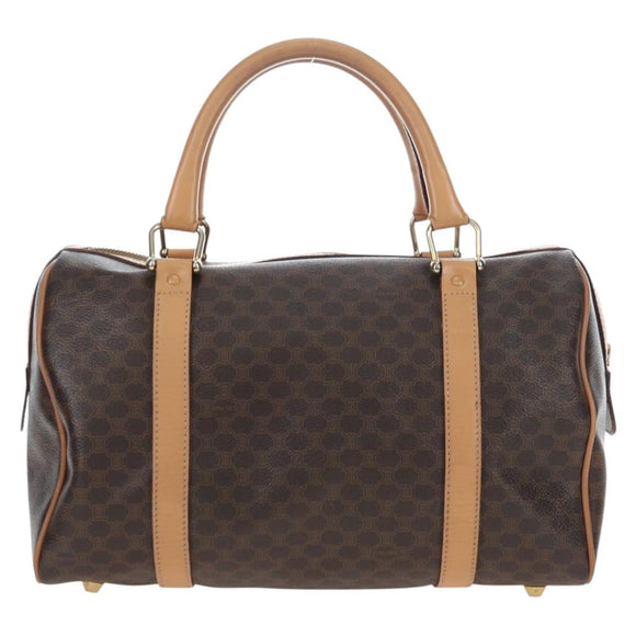 CELINE Macadam Canvas Boston Bag PVC Leather Brown Gold Auth 191818V