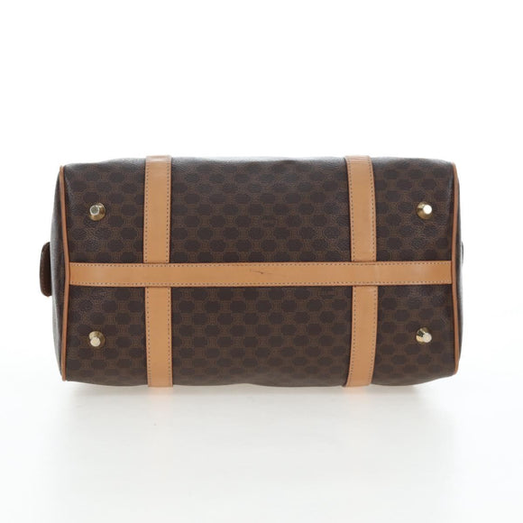 CELINE Macadam Canvas Boston Bag PVC Leather Brown Gold Auth 191818V