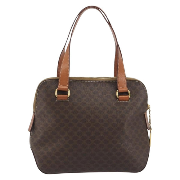 CELINE Macadam Canvas Hand Bag PVC Leather Brown Gold Auth 191819A