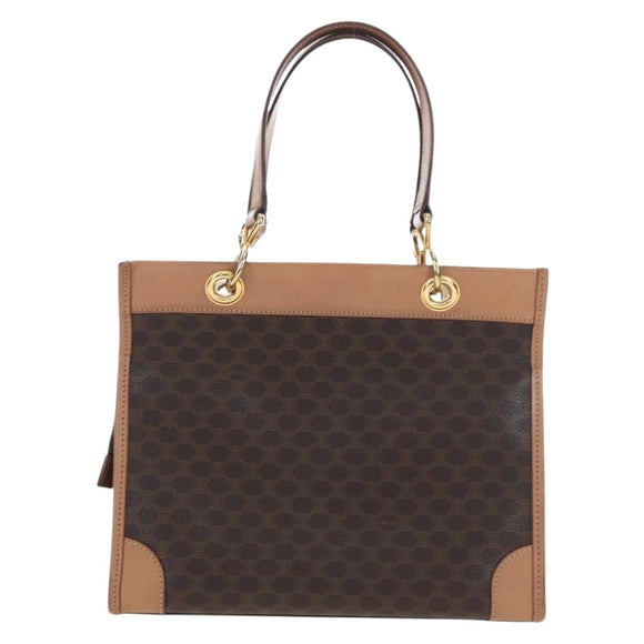 CELINE Macadam Canvas Hand Bag PVC Leather Brown Gold Auth 191821V