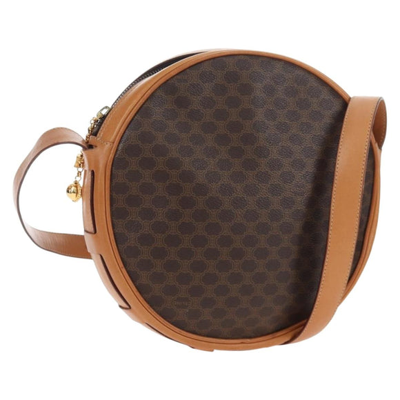 CELINE Macadam Canvas Shoulder Bag PVC Leather Brown Gold Auth 191822V