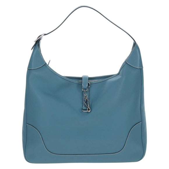 HERMES Trim 38 Shoulder Bag Leather Light Blue Silver Auth 191823M
