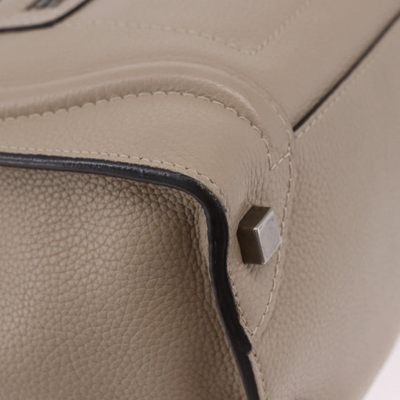 CELINE Luggage Micro Shopper Hand Bag Leather Beige Auth 191824V