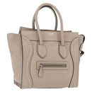 CELINE Luggage Micro Shopper Hand Bag Leather Beige Auth 191824V-1