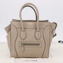 CELINE Luggage Micro Shopper Hand Bag Leather Beige Auth 191824V-12