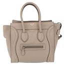 CELINE Luggage Micro Shopper Hand Bag Leather Beige Auth 191824V-13