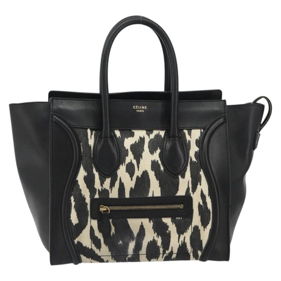 CELINE Luggage Hand Bag Canvas Black Gold Auth 191825V