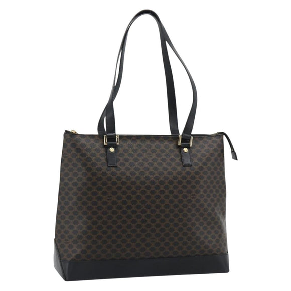 CELINE Macadam Canvas Tote Bag PVC Leather Black Gold Auth 191826V