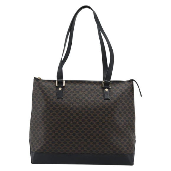 CELINE Macadam Canvas Tote Bag PVC Leather Black Gold Auth 191826V