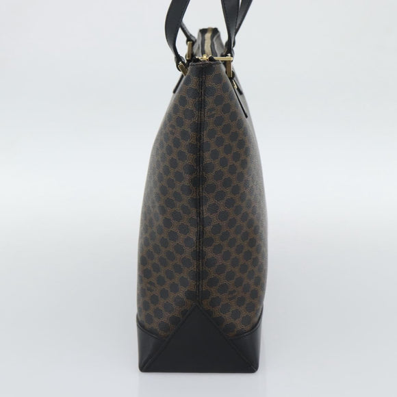 CELINE Macadam Canvas Tote Bag PVC Leather Black Gold Auth 191826V