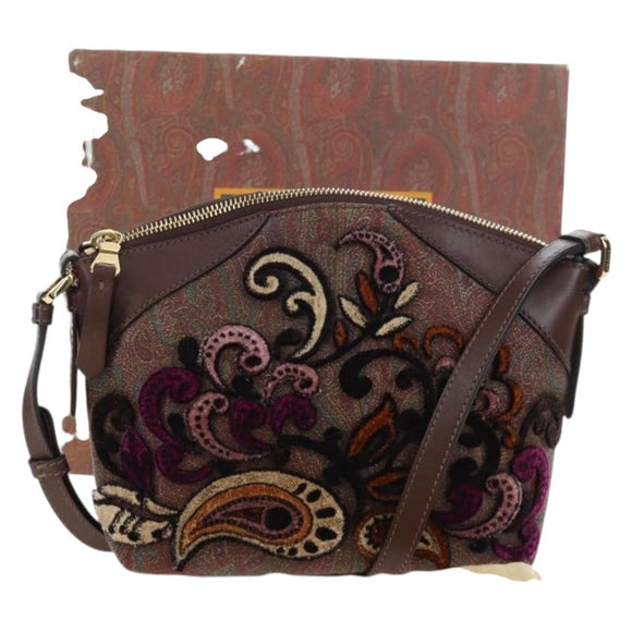 ETRO Paisley Patchwork Shoulder Bag PVC Leather Brown Bordeaux Auth 191827V