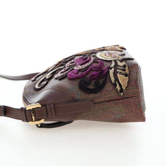 ETRO Paisley Patchwork Shoulder Bag PVC Leather Brown Bordeaux Auth 191827V
