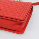 CHANEL Chain Matelasse 28 Boy Chanel Bag Lamb Skin Red Gold CC Auth 191832SAM-8