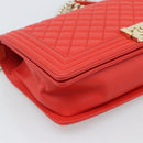 CHANEL Chain Matelasse 28 Boy Chanel Bag Lamb Skin Red Gold CC Auth 191832SAM-15