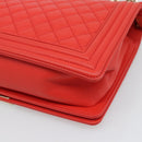 CHANEL Chain Matelasse 28 Boy Chanel Bag Lamb Skin Red Gold CC Auth 191832SAM-16