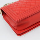 CHANEL Chain Matelasse 28 Boy Chanel Bag Lamb Skin Red Gold CC Auth 191832SAM-17