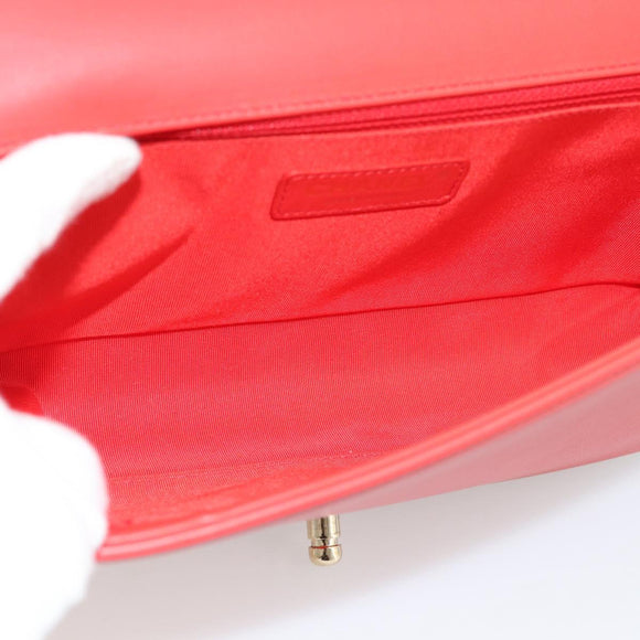CHANEL Chain Matelasse 28 Boy Chanel Bag Lamb Skin Red Gold CC Auth 191832SAM