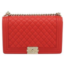 CHANEL Chain Matelasse 28 Boy Chanel Bag Lamb Skin Red Gold CC Auth 191832SAM-13