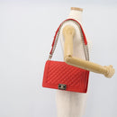 CHANEL Chain Matelasse 28 Boy Chanel Bag Lamb Skin Red Gold CC Auth 191832SAM-25