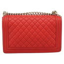 CHANEL Chain Matelasse 28 Boy Chanel Bag Lamb Skin Red Gold CC Auth 191832SAM-2