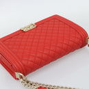 CHANEL Chain Matelasse 28 Boy Chanel Bag Lamb Skin Red Gold CC Auth 191832SAM-6
