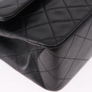 CHANEL Double Flap Chain Matelasse25 Bag Lamb Skin Black Gold CC Auth 191833SAM-10