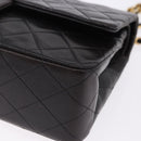 CHANEL Double Flap Chain Matelasse25 Bag Lamb Skin Black Gold CC Auth 191833SAM-11