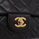 CHANEL Double Flap Chain Matelasse25 Bag Lamb Skin Black Gold CC Auth 191833SAM-14