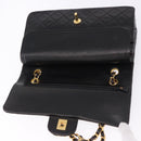 CHANEL Double Flap Chain Matelasse25 Bag Lamb Skin Black Gold CC Auth 191833SAM-15