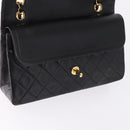 CHANEL Double Flap Chain Matelasse25 Bag Lamb Skin Black Gold CC Auth 191833SAM-17