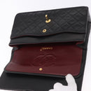 CHANEL Double Flap Chain Matelasse25 Bag Lamb Skin Black Gold CC Auth 191833SAM-19