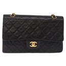 CHANEL Double Flap Chain Matelasse25 Bag Lamb Skin Black Gold CC Auth 191833SAM-2