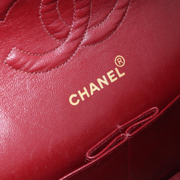 CHANEL Double Flap Chain Matelasse25 Bag Lamb Skin Black Gold CC Auth 191833SAM