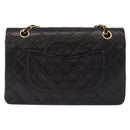 CHANEL Double Flap Chain Matelasse25 Bag Lamb Skin Black Gold CC Auth 191833SAM-3