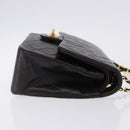 CHANEL Double Flap Chain Matelasse25 Bag Lamb Skin Black Gold CC Auth 191833SAM-4